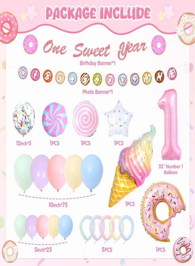 Fantspati Sweet One Birthday Party Decorations, Donut 1st Birthday Decorations Girl, Balloon Boxes, Photo Banner, Ice Cream Candy Balloons, Backdrop, First Bday Girl Decor - Image 2